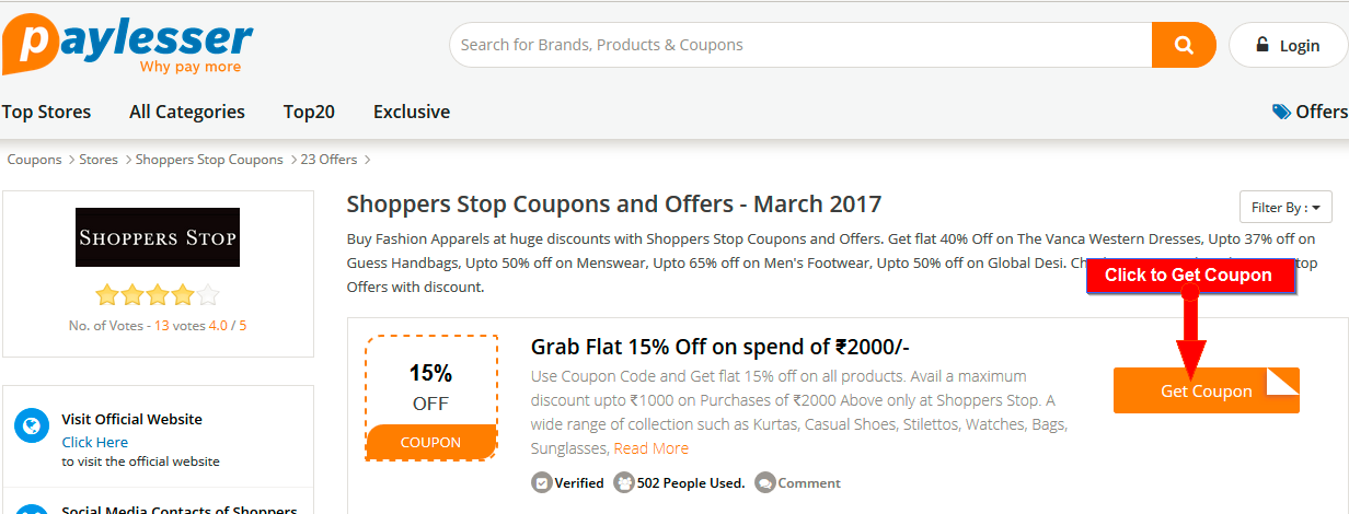Shoppers Stop Coupons